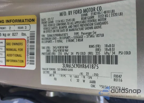 2017 Lincoln Mkz Select из США, поврежденный, VIN 3LN6L5C90HR641875